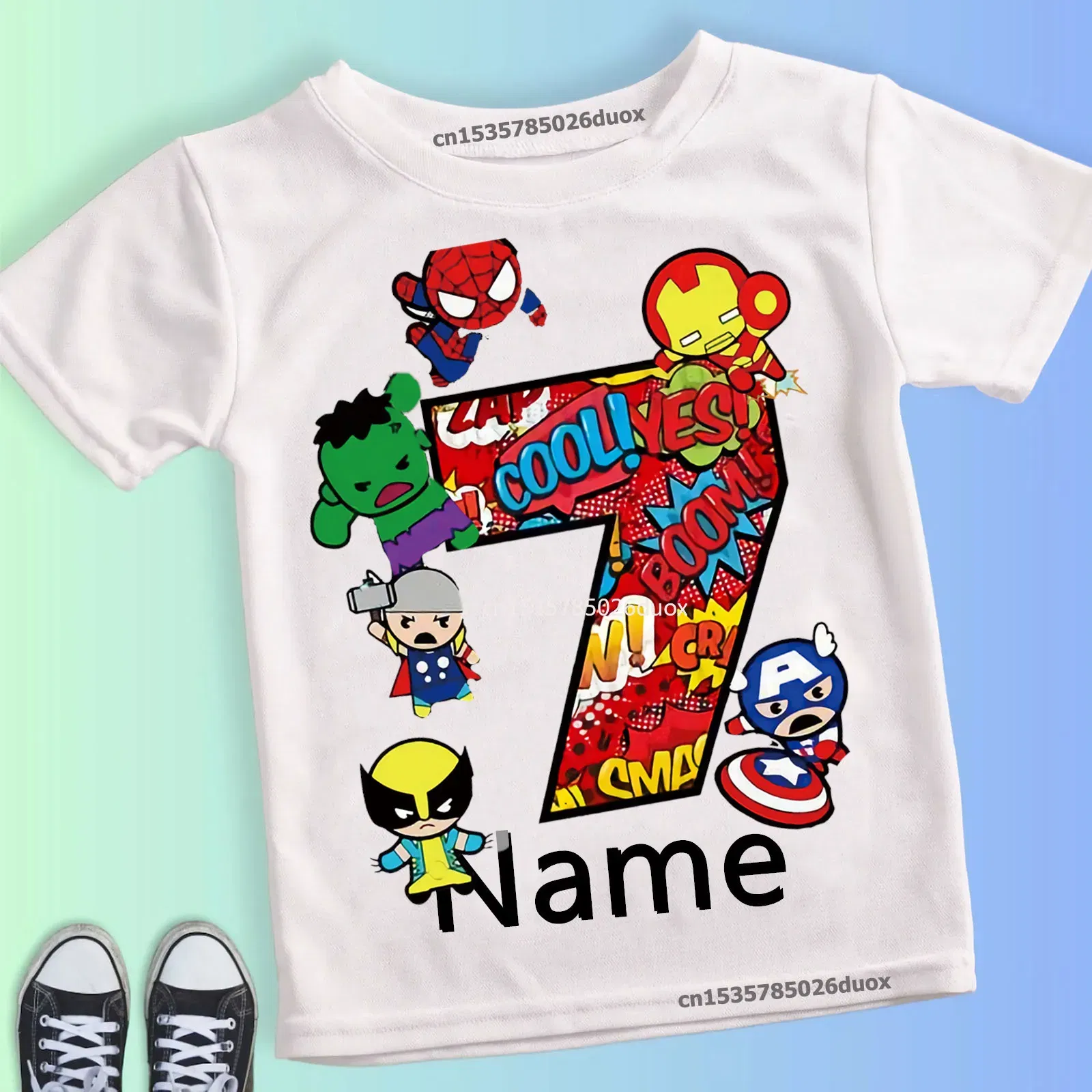 Color: GRAY, Kid Size: 6T - Summer 2024 3 4 5 6 7 8 9 Marvel SuperHero Birthday Girl Short Sleeved T-shirt The Avengers Personalize Name Birthday Boy Shirt
