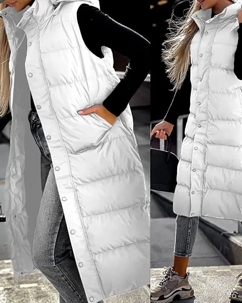 Color: Orange, Size: M - Hooded Zipper Jacket Women Oversize Waistcoat Winter Outerwear Hooded Parka Fashion Quilted Vest Casual
