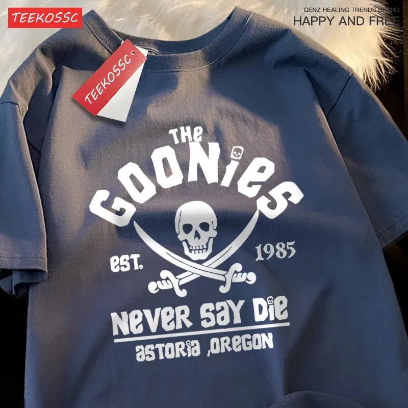 Color: Gold, Size: XL - The Goonies Never Say Die T Shirts Men Women Comfortable Crewneck Tshirt Breathable Cotton T Shirts Street Loose Couple Clothing