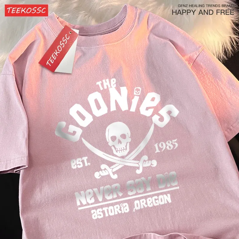Color: Gold, Size: XL - The Goonies Never Say Die T Shirts Men Women Comfortable Crewneck Tshirt Breathable Cotton T Shirts Street Loose Couple Clothing