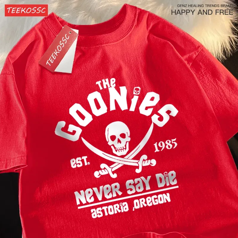 Color: Gold, Size: XL - The Goonies Never Say Die T Shirts Men Women Comfortable Crewneck Tshirt Breathable Cotton T Shirts Street Loose Couple Clothing