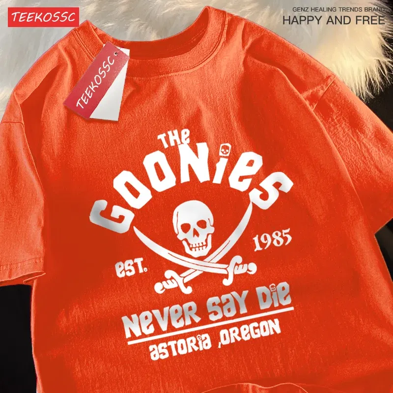 Color: Gold, Size: XL - The Goonies Never Say Die T Shirts Men Women Comfortable Crewneck Tshirt Breathable Cotton T Shirts Street Loose Couple Clothing