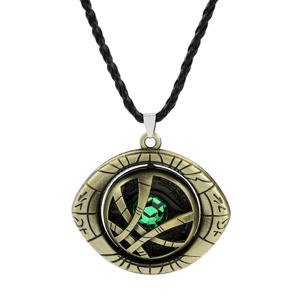 Metal color: Gold-color - Marvel Avengers Dr Strange Necklace Doctor Strange Infinity Time Stones Eye of Agamotto Rotatable Necklace Kpop