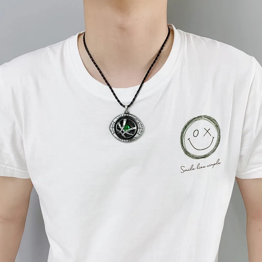 Metal color: Gold-color - Marvel Avengers Dr Strange Necklace Doctor Strange Infinity Time Stones Eye of Agamotto Rotatable Necklace Kpop