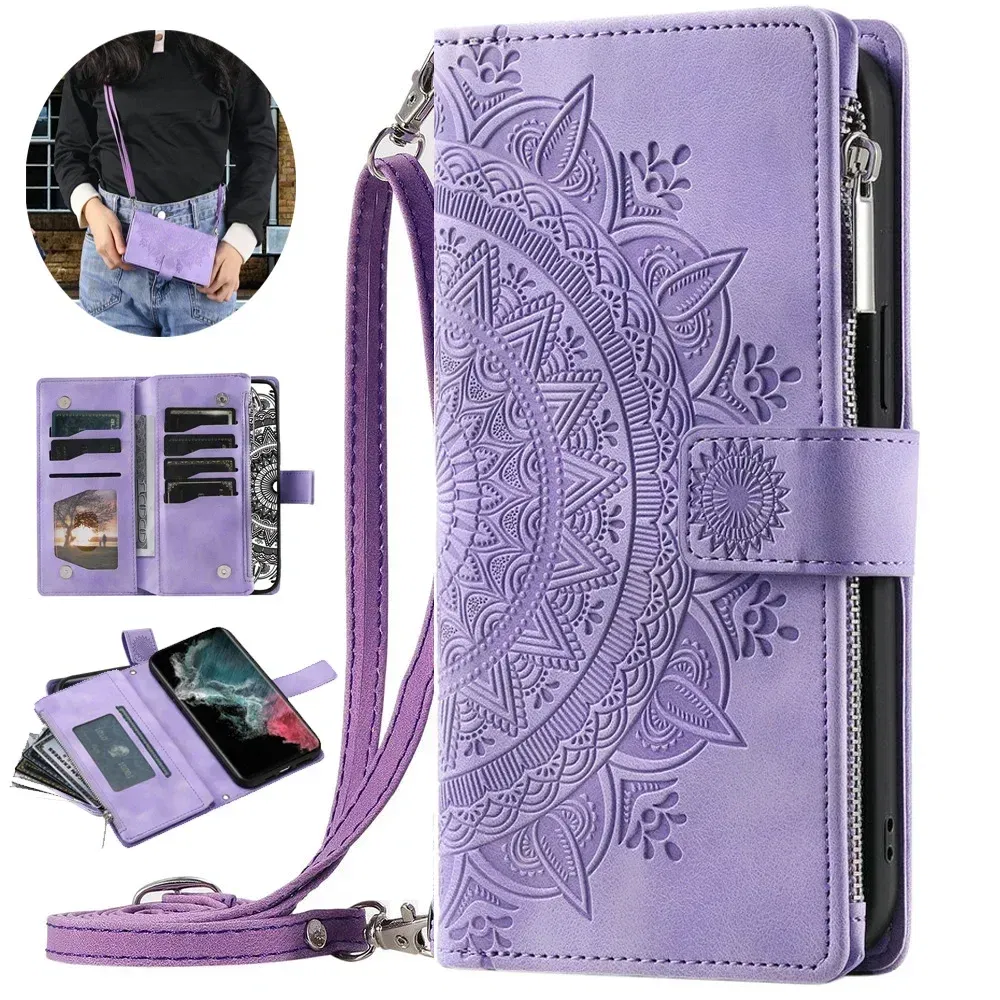 Color: LIGHT BLUE, Material: Other - S24 Ultra S23 Plus S 22 CrossBody Strap Zipper Wallet Case for Samsung Galaxy S22 S23 FE S21 S20 23 24 Ultra Note 20 Book Cover