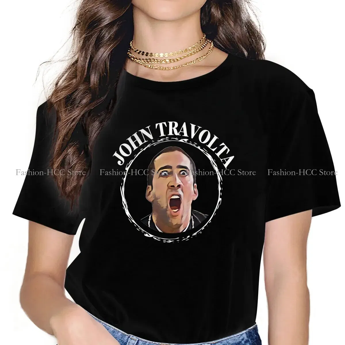 Color: black, Size: S - Face Off Casual Polyester TShirt Nicolas  Cage Creative Tops Casual T Shirt Female