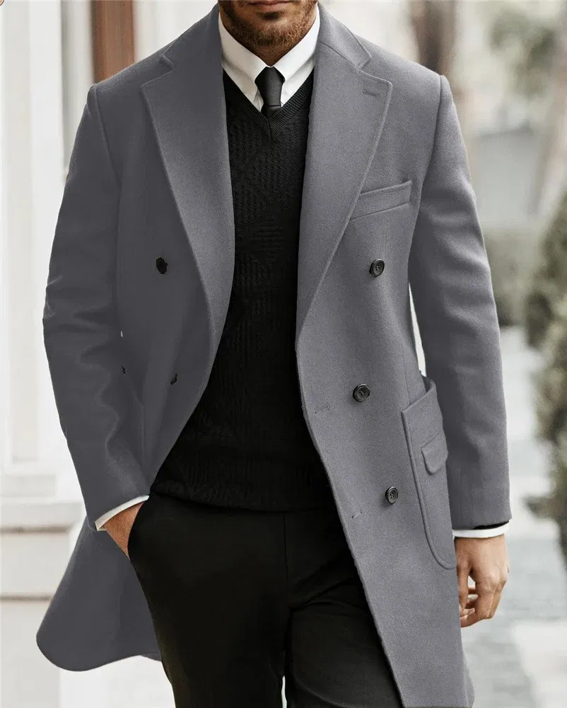 Color: Blue, Size: XXXL - Classic Man Trench Coat Customized Notched Lapel Full Man Terno Double Breasted Elegant Gentleman Long Coat Men's Winter Jacket