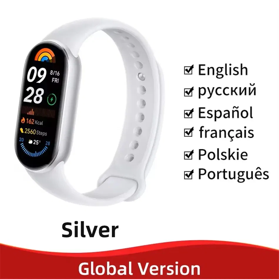 Color: Champagne, Ships From: CHINA - New! Global Version Xiaomi Band 9 Mi Smart Bracelet 9 Color AMOLED 1.62" Ultra 21 Days Battery Life Miband Wrist Watch Blood