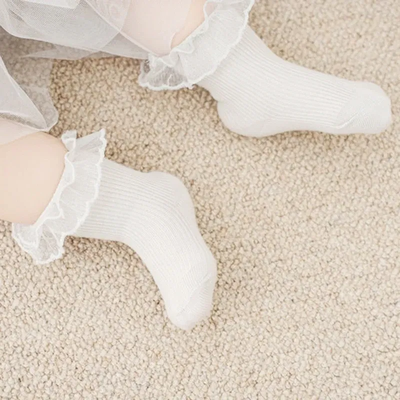 Color: Beige, Kid Size: 6M - VISgogo Baby Girls Socks Lace Ruffles Sweet Anti-Skid Princess Socks Toddler Spring Fall Cute Kids Socks
