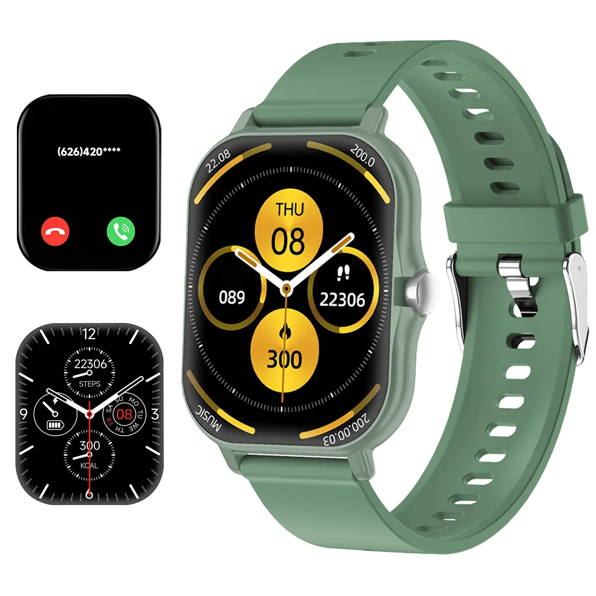 Color: green - 2.01 Inch Bluetooth Call Smartwatch IPhone for Men and Women Health Monitoring Watch Step Count Smart Watch