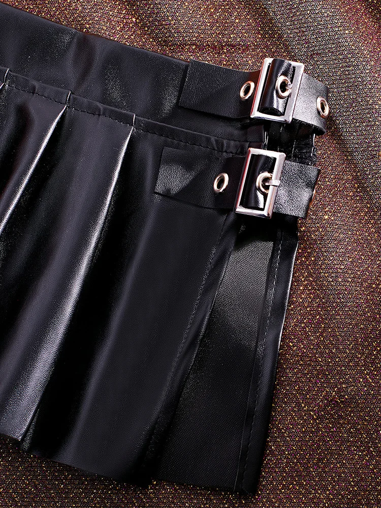 Color: black, Size: M, Ships From: CHINA - Sexy PU Leather Pleated Skirt Women Solid Basic Mini Skirt Low Waist Skirt Female Nightwear Micro Bikini Skirts Nightclub Skirts
