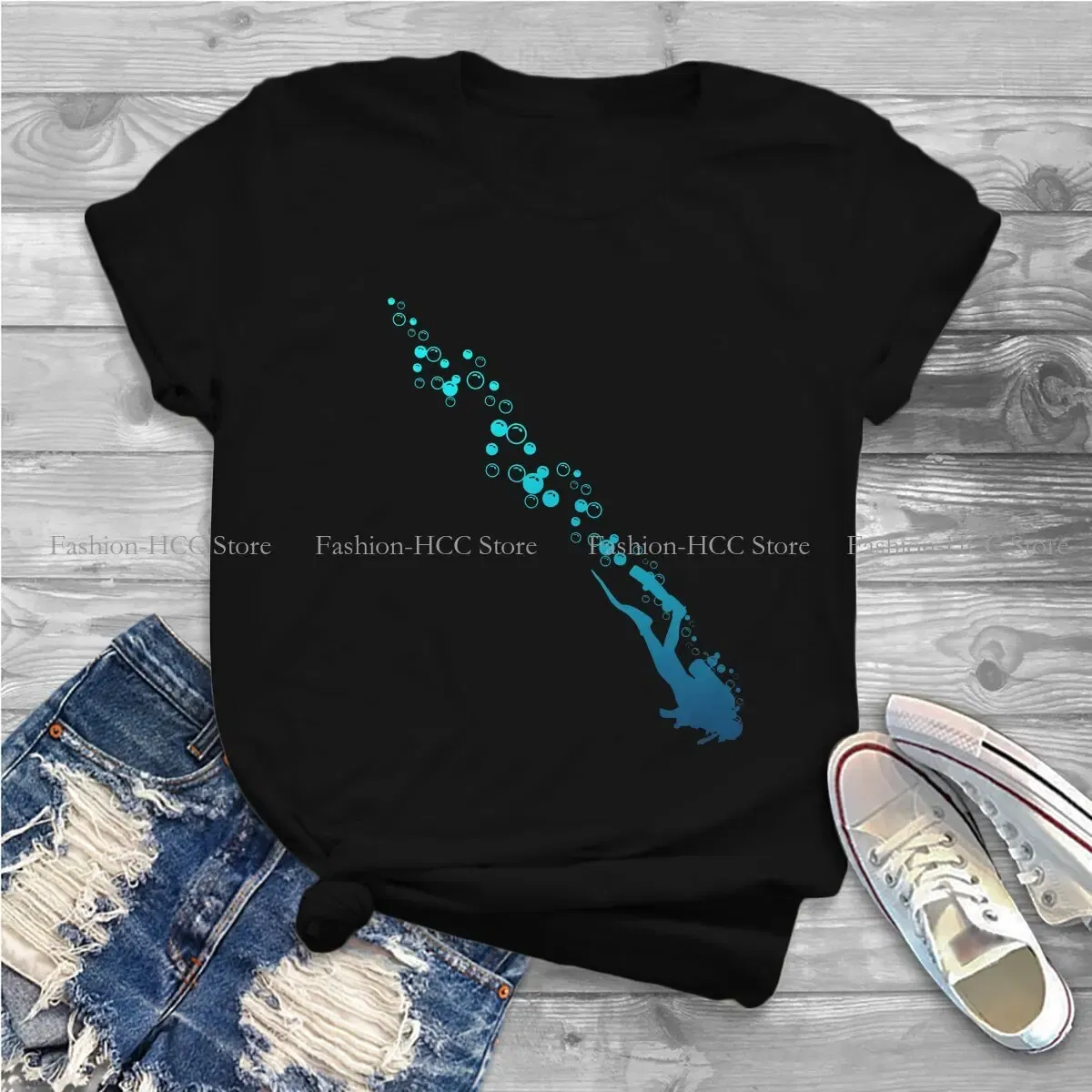 Color: WHITE, Size: M - Blue Diver Hipster Polyester TShirts Dive Scuba Diving Female Harajuku Streetwear T Shirt O Neck