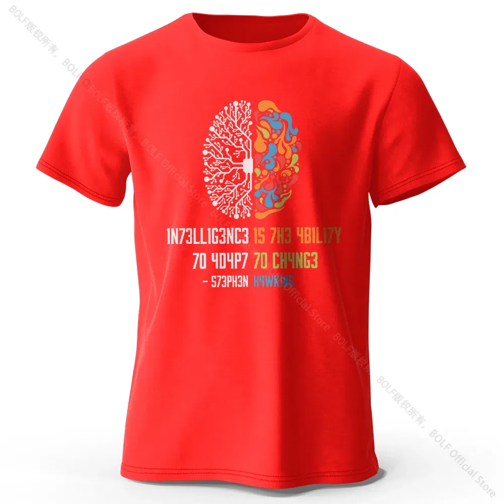 Color: Red, Size: XXXL - Funny Brain Power Printed 100% Cotton T-Shirt, Soft & Breathable Round Neck Short Sleeve Tee, Unisex Quirky Style