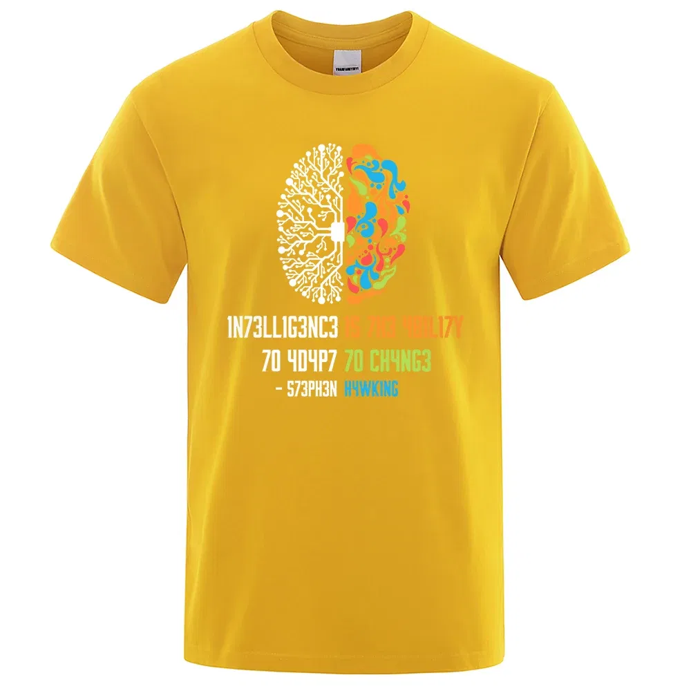 Color: Lavender, Size: L - Intelligence Is The Ability To Adapt To Change Tops Men Women Shirt Loose Clothing Loose Cotton Oversize Tshirt Hip Hop Tops