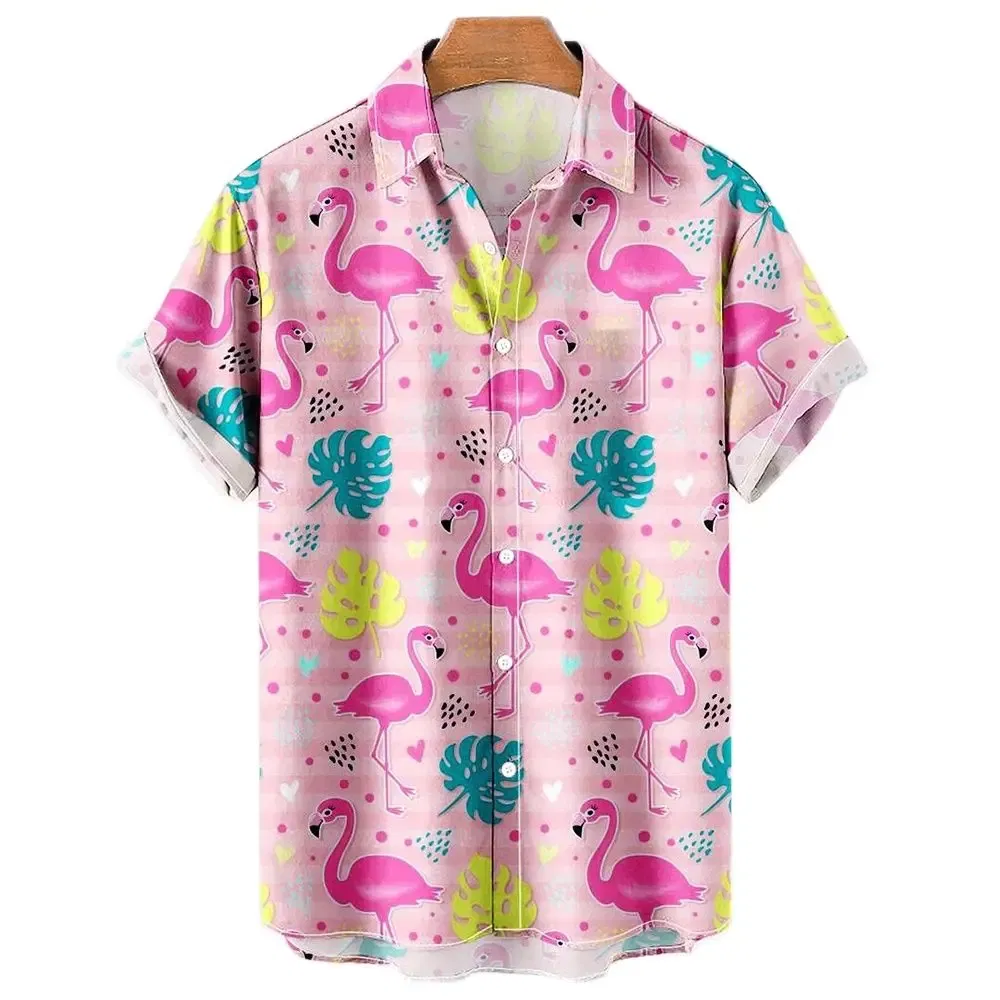 Color: Pink, Size: XXXL - Duck 3d Print Shirts Men Fashion Hawaiian Shirt Short Sleeve Casual Beach Shirts Boys Single-Breasted Blouse Men's Clothing