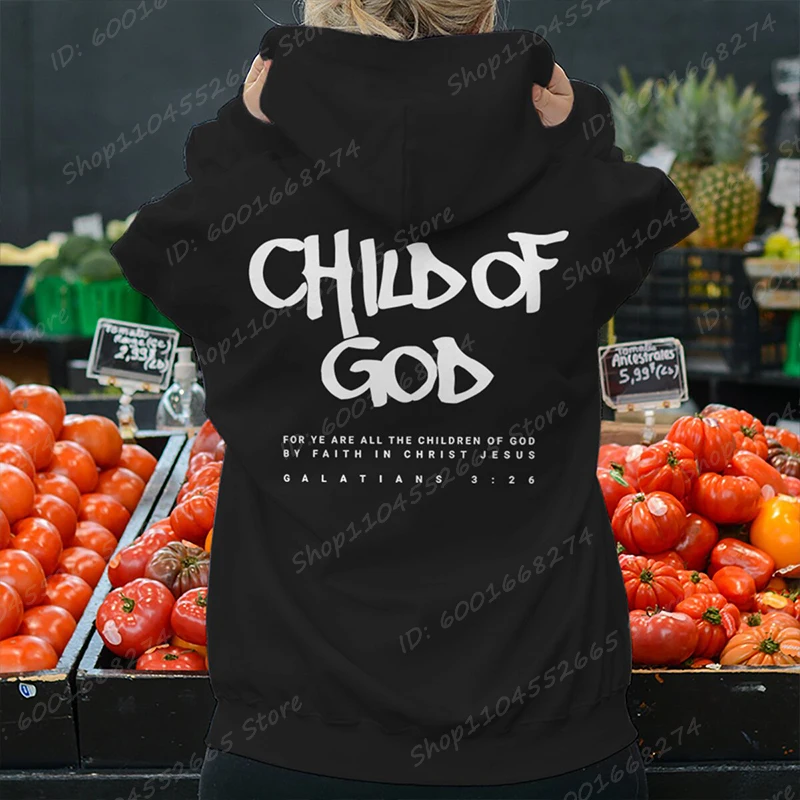 Color: black, Size: S - I Am A God Child Letter Print Hoodies Christian God Sweatshirts Hooded Pullover Pray The Lord Sweatshirt Women's Clothing
