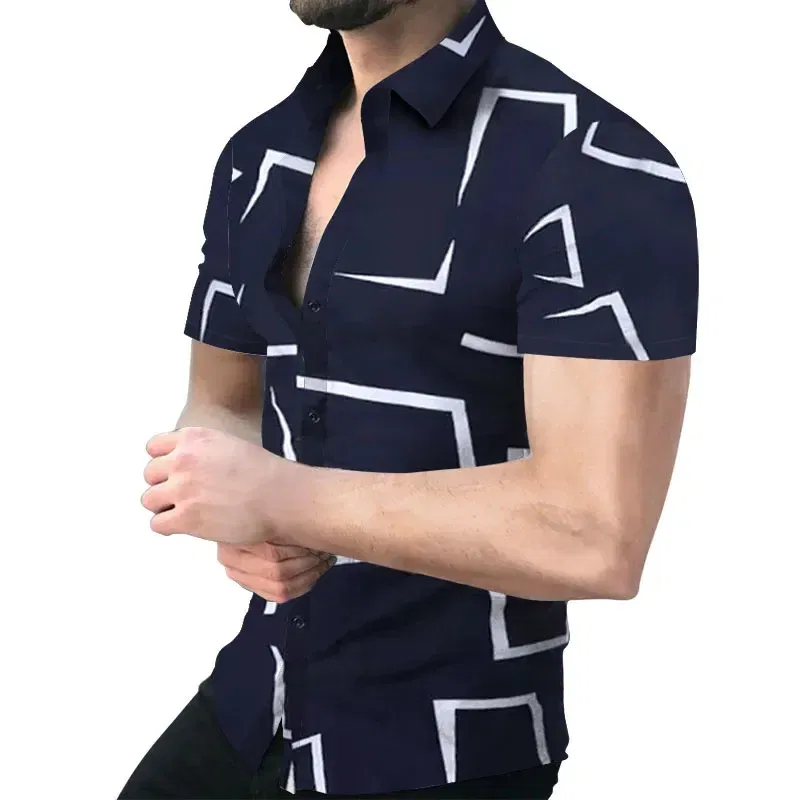 Color: black, Size: 5XL - 3D Men's Striped Printed Short Sleeve Shirt, Fashionable And Casual Loose Shirt, 2023 New Style.