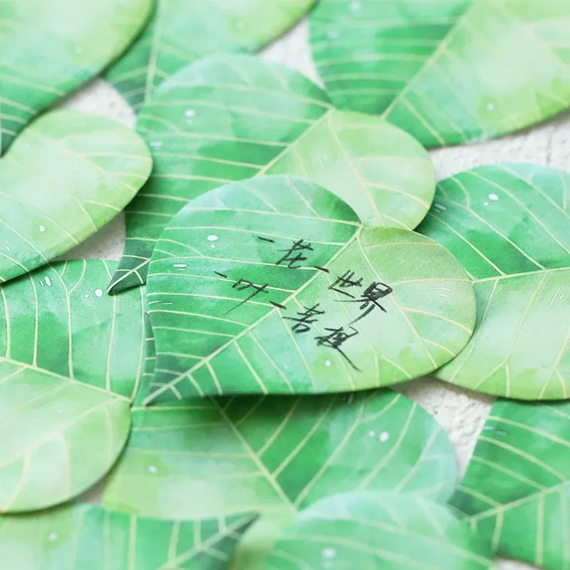 Color: Light Grey - Various Leaves Collection Self-Adhesive N Times Memo Pad Sticky Notes Bookmark Stationery Office School supplies