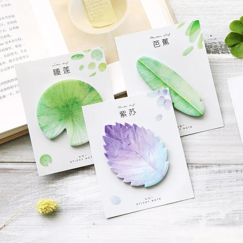 Color: Light Grey - Various Leaves Collection Self-Adhesive N Times Memo Pad Sticky Notes Bookmark Stationery Office School supplies