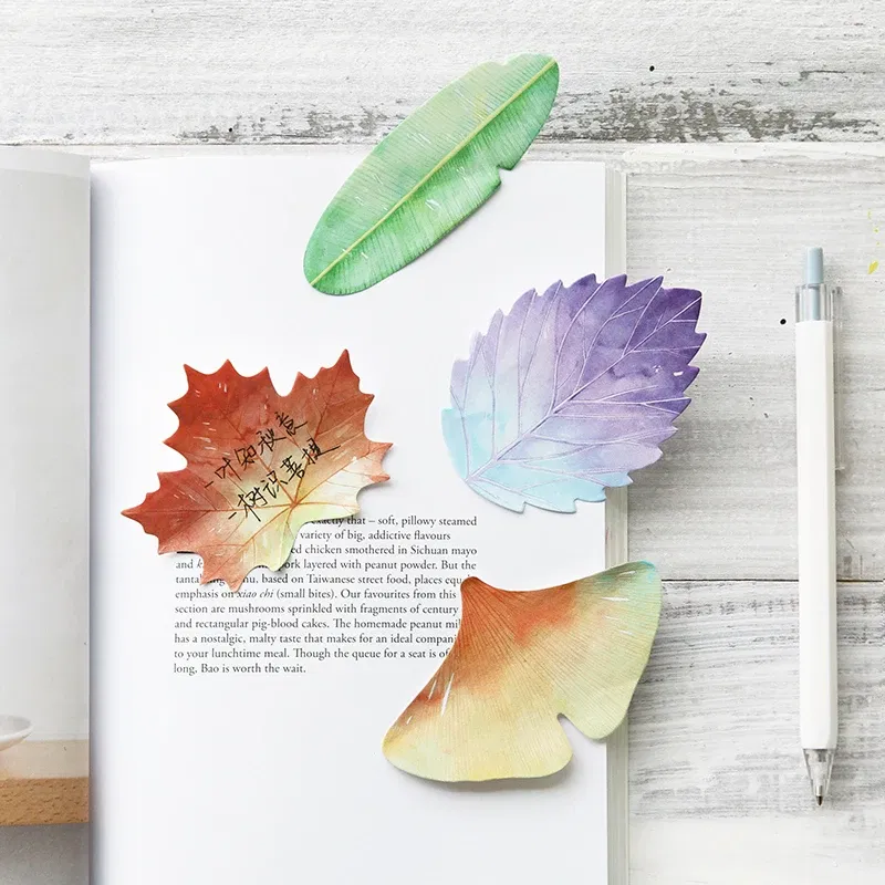 Color: Light Grey - Various Leaves Collection Self-Adhesive N Times Memo Pad Sticky Notes Bookmark Stationery Office School supplies