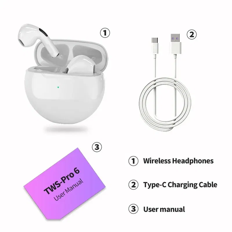 Color: Blue - Original Pro6 TWS Wireless Bluetooth Headset Bluetooth 5.3 Earphones Sport Earbuds Smart Touch Music Headset For All Smartphones