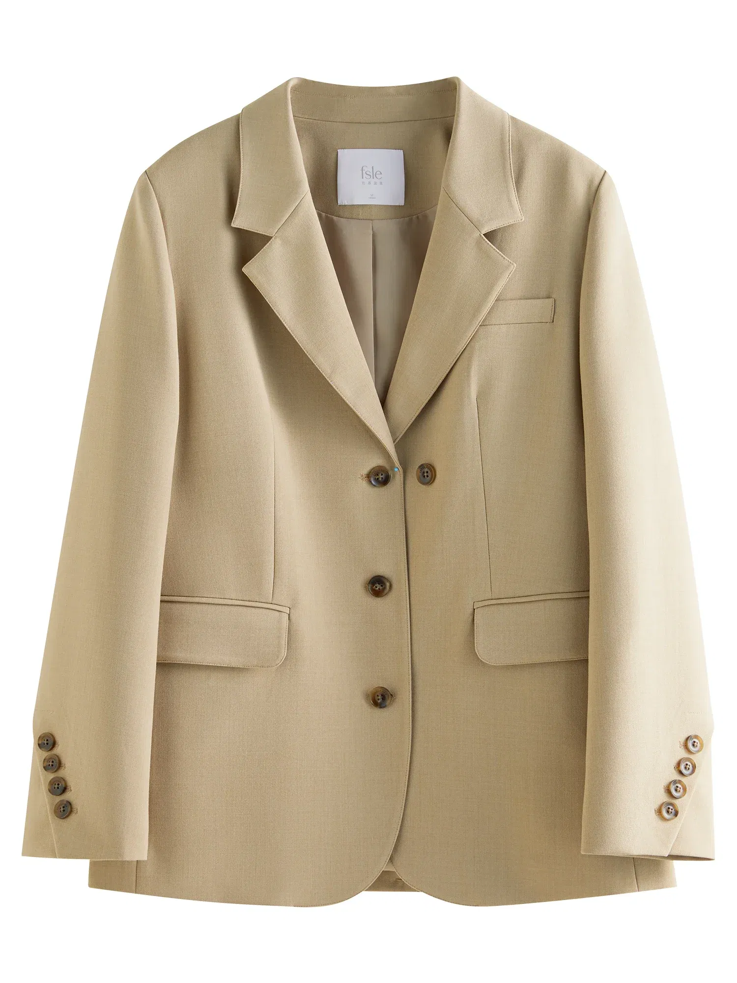 Color: black, Size: S - FSLE Women Khaki Blazer 2025 Spring New Office Lady Black Simple Loose Front Shoulder Blazer Coats Button Design Coat 25FS11071