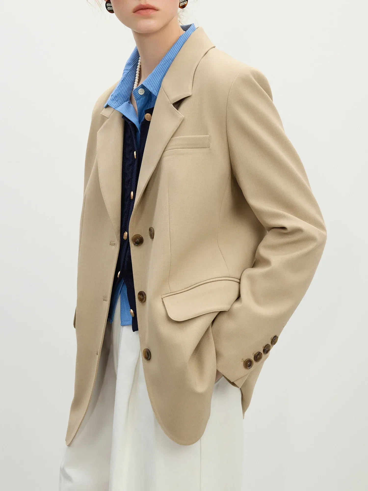 Color: black, Size: S - FSLE Women Khaki Blazer 2025 Spring New Office Lady Black Simple Loose Front Shoulder Blazer Coats Button Design Coat 25FS11071
