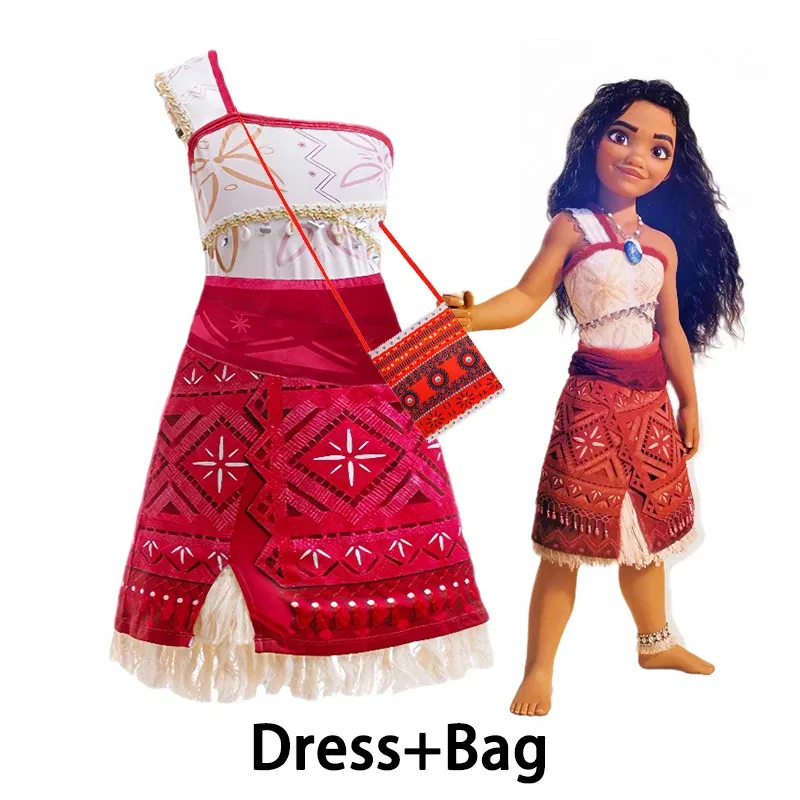 Color: Pink, Kid Size: 16 - Disney Movie Moana 2 Girl Dress Cosplay Party Costume Ocean Adventure Princess Fancy Clothes Children Vaiana Outfit Dress