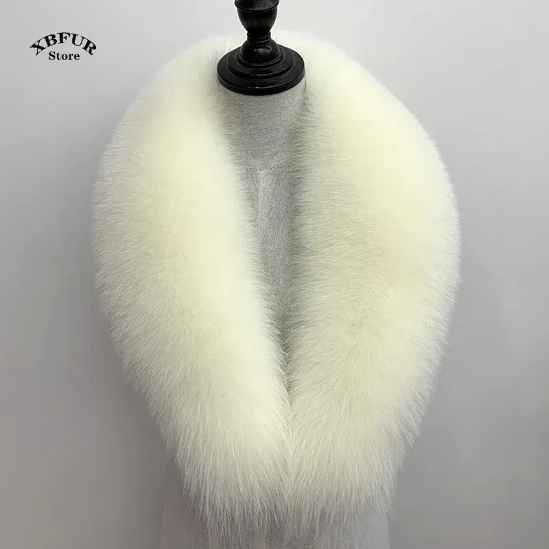 Color: Pink, Size: L - Winter Real Fox Fur Collar Woman Black Natural Fur Scarf Shawl For Women Collars Wraps Neck Warmer Fur Scarves Luxery Scarf Men