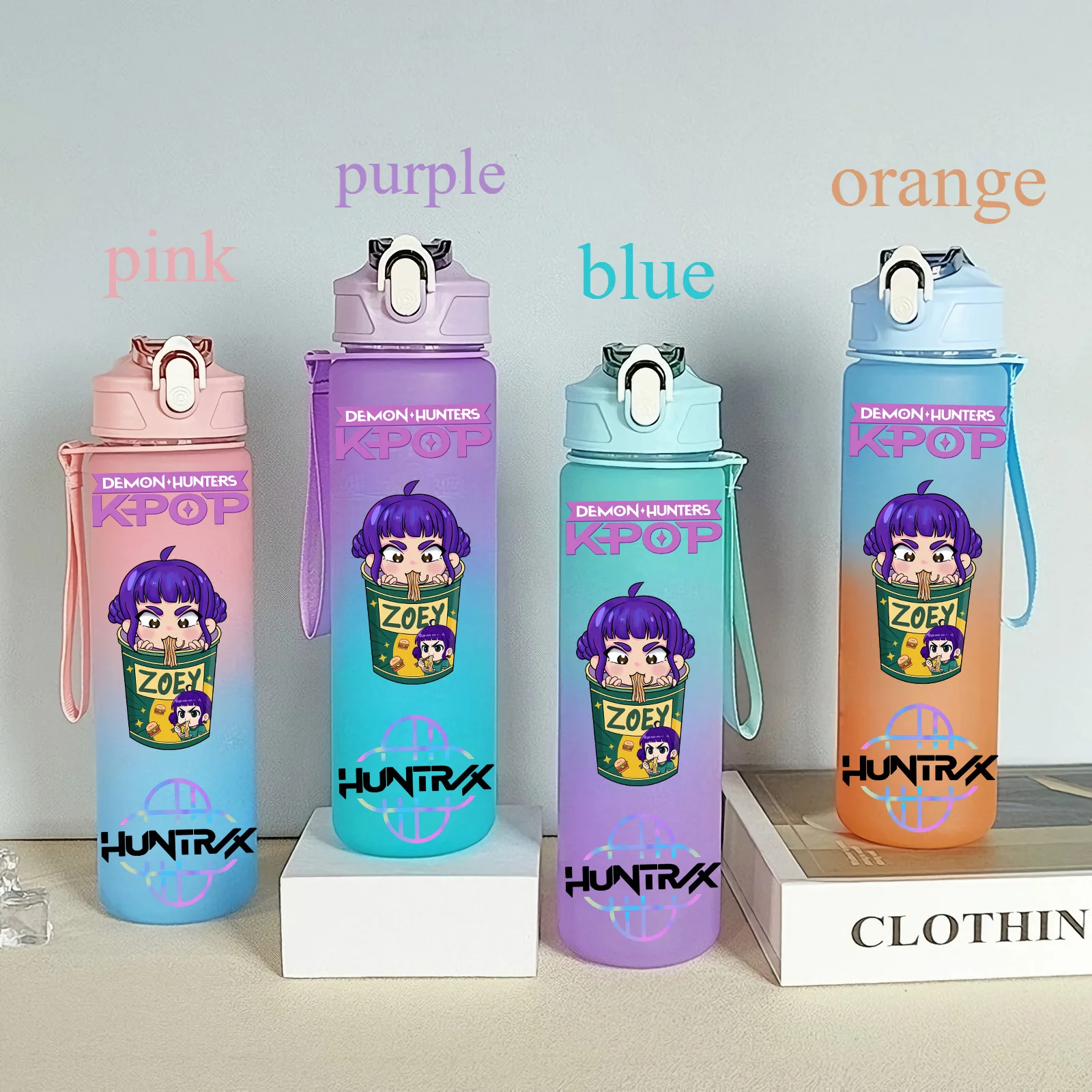 Color: Yellow, Size: 25cm - 750ML K-pop Demon Hunters HUNTR X Rumi Mira Zoey Jinu Celine Kpop Plastic Water Cup K Pop Drinking Bottle School Huntrix Gourde