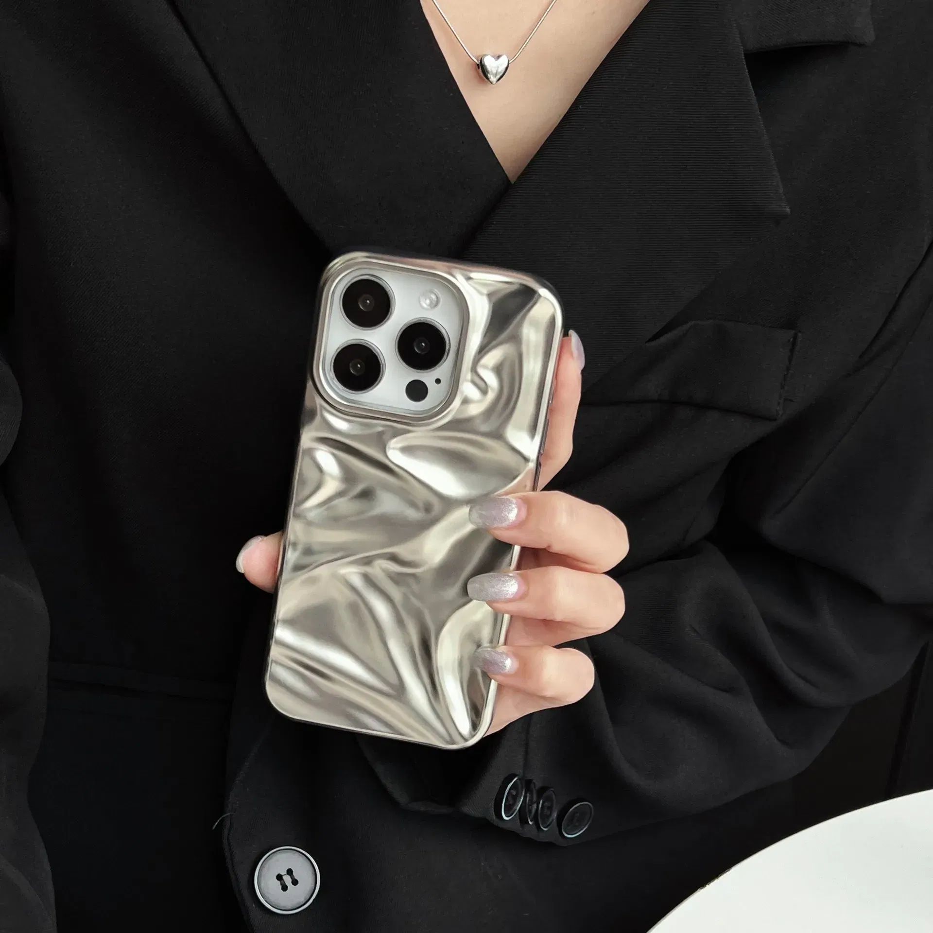 Color: Silver, Compatibility by Model: iPhone 14 Pro Max - Soft Matte 3D Wavy Pattern Phone Case For iPhone 16 17 ProMax 17 Air 15 14 Plus 13 12 Pro Max 11 ins Water Ripple Creative Cover