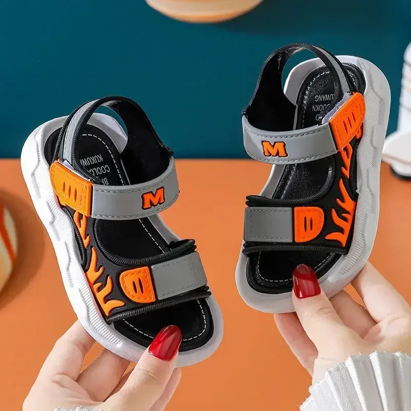 Color: black, Shoe Size: 32 - Baby Sandals Flame Pattern Boy Sandals Soft Sole Anti-slip Boys Girls Children Shoes