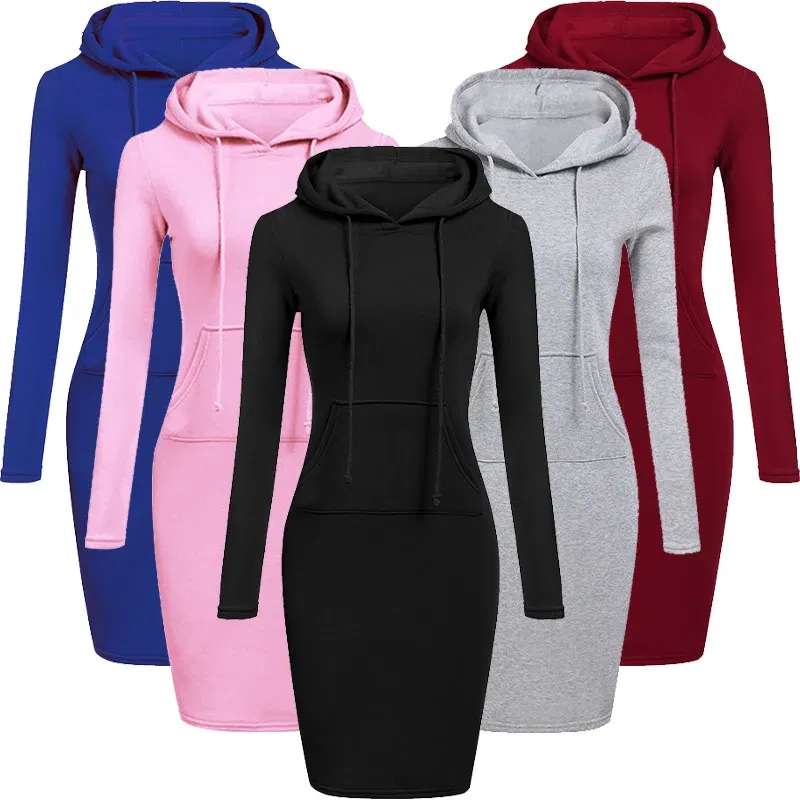 Color: Blue, Size: XXL - Ladies Dress Autumn Women Hooded Dresses Hoodies Women Sweatshirts Women Hoodies Dress Tops Ladies Clothing