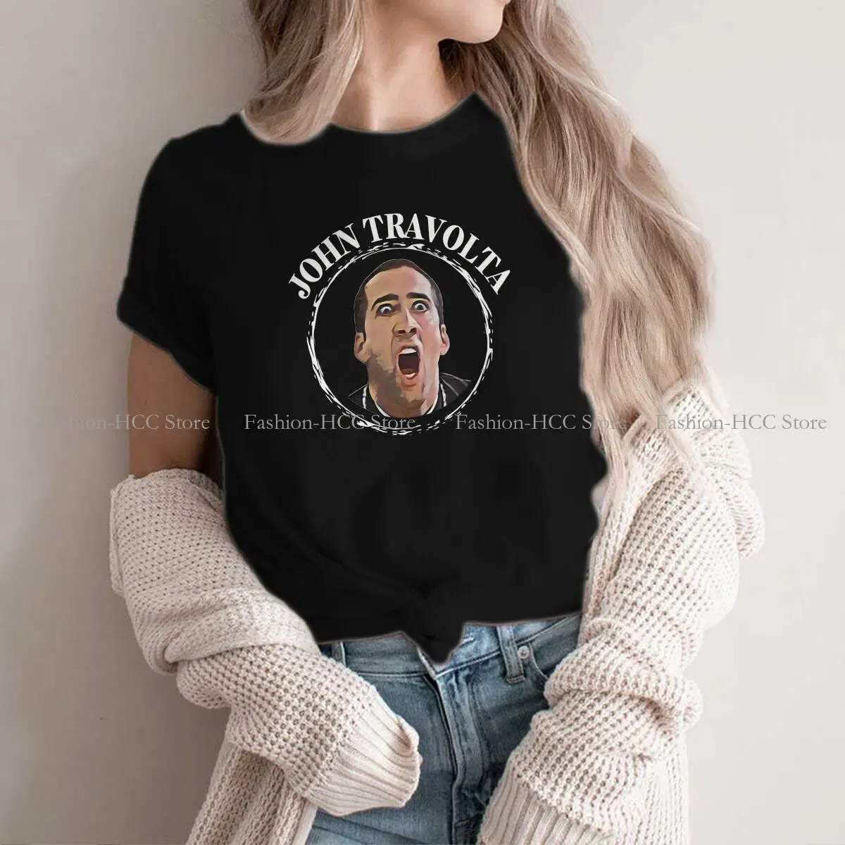 Color: black, Size: M - Face Off Casual Polyester TShirt Nicolas  Cage Creative Tops Casual T Shirt Female