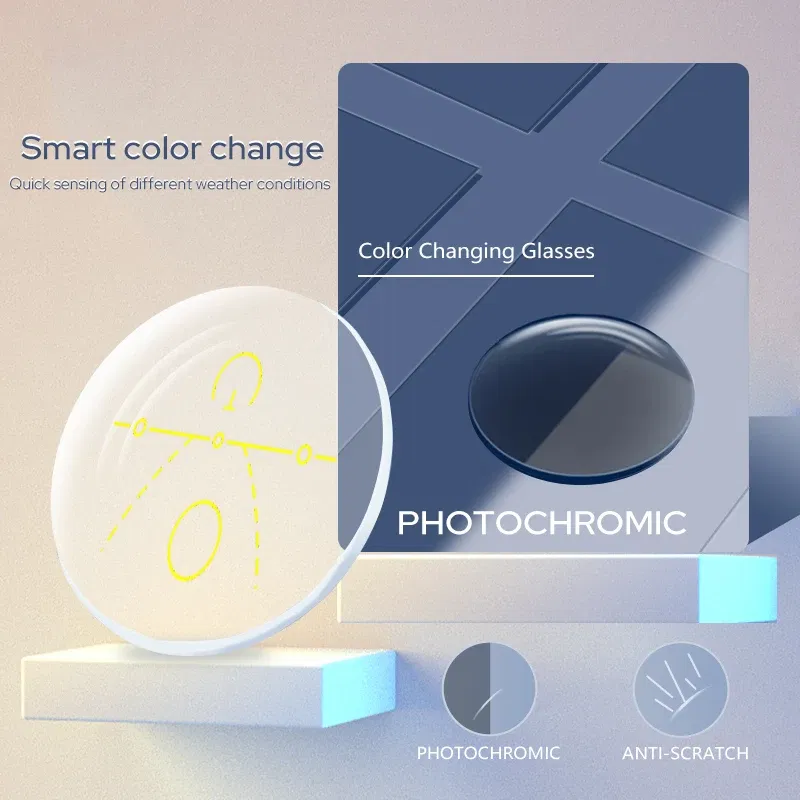 Lenses Color: PURPLE, Ships From: CHINA, Lens Index: 1.67 - VICKI Multifocal Progressive Photochromic CR-39 Resin Aspheric Spectacle Lenses Myopia & Hyperopia UV400 Sun Protection Lenses