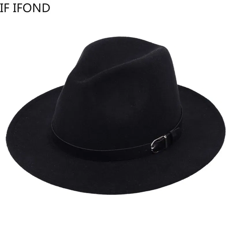 Color: Blue, Size: M - Classic British Fedora Hat Men Women Imitation Woolen Winter Felt Hats Fashion Jazz Hat Chapeau Wholesale