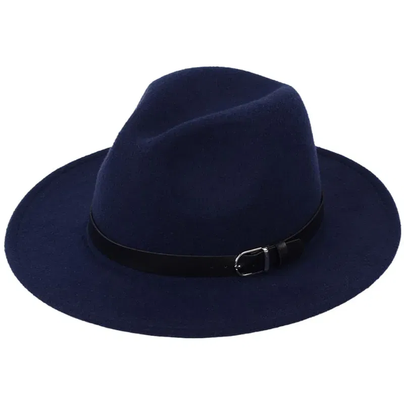 Color: Blue, Size: M - Classic British Fedora Hat Men Women Imitation Woolen Winter Felt Hats Fashion Jazz Hat Chapeau Wholesale