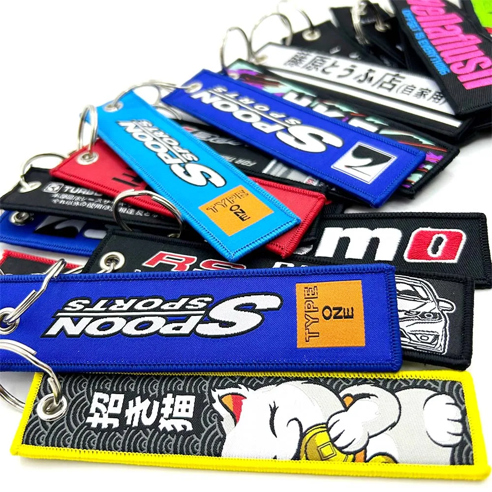 Color Name: Green - JDM HKS Keychain Embroidered Woven Personality Fashion Cloth for Honda Key Chain Car Motorcycle Key Rings Key Holder Pendant Nos