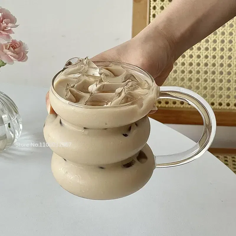 Color: WHITE, Capacity: 301-400ml - Transparent Heat Resistant Glass Coffee Mug Glass Latte Cup Breakfast Mug Milk Water Cocktail Glass Cup Beer Drinking Glasses