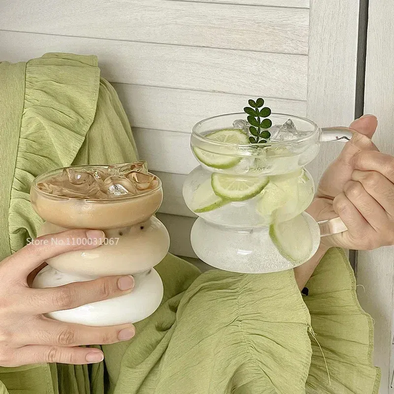 Color: WHITE, Capacity: 301-400ml - Transparent Heat Resistant Glass Coffee Mug Glass Latte Cup Breakfast Mug Milk Water Cocktail Glass Cup Beer Drinking Glasses