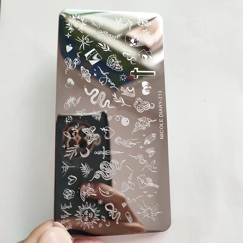 Color: transparent - Cute Cartoon Animal Nail Stamping Plates Cartoon Cat Mermaid Girl Gragon Brand Image Stainless Steel Stencil Nail Art Template