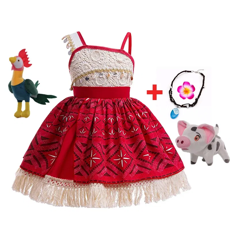 Color: GRAY, Kid Size: 13 - Disney New Moana Dress Costumes Kids Girl Cosplay Toddler Movie Ocean Adventure Infant Frock Halloween Party With Chick Clothes