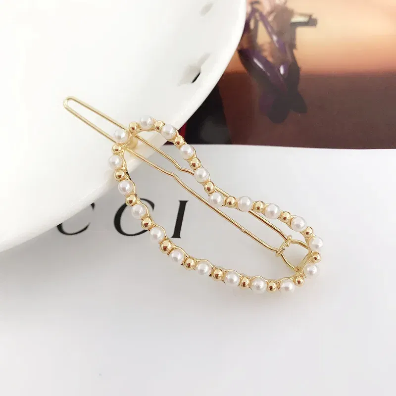Color: green - 2019 New Fashion geometric Pearl rhinestone hairpin ball side clip Accessories For Women Girls Hairgrip Hairclip Headwear