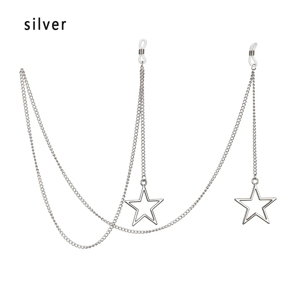Color: Silver - New Fashion Women Eyeglass Chain Hollow Star Pearl Beaded Sunglasses Reading Glasses Lanyard Eyewear Holder Neck Strap Rope