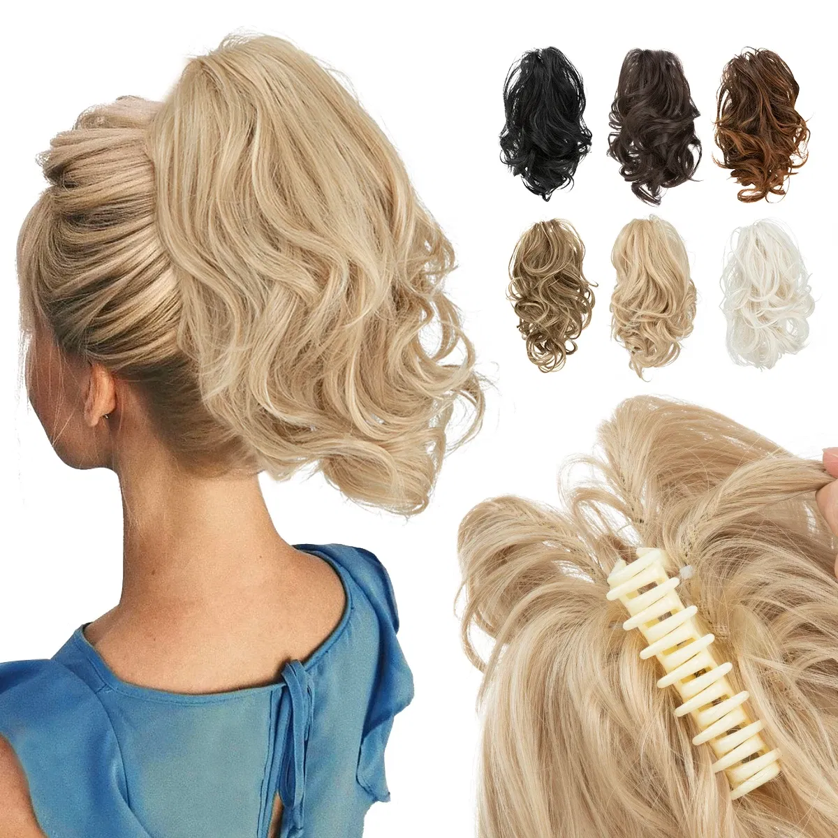 Color: T4/27/30 - SARLA One Piece Premium Synthetic Diy Claw Clip In Ponytail Extensions Natural Hairpiece Hair Bun Fake Blonde False Pigtail