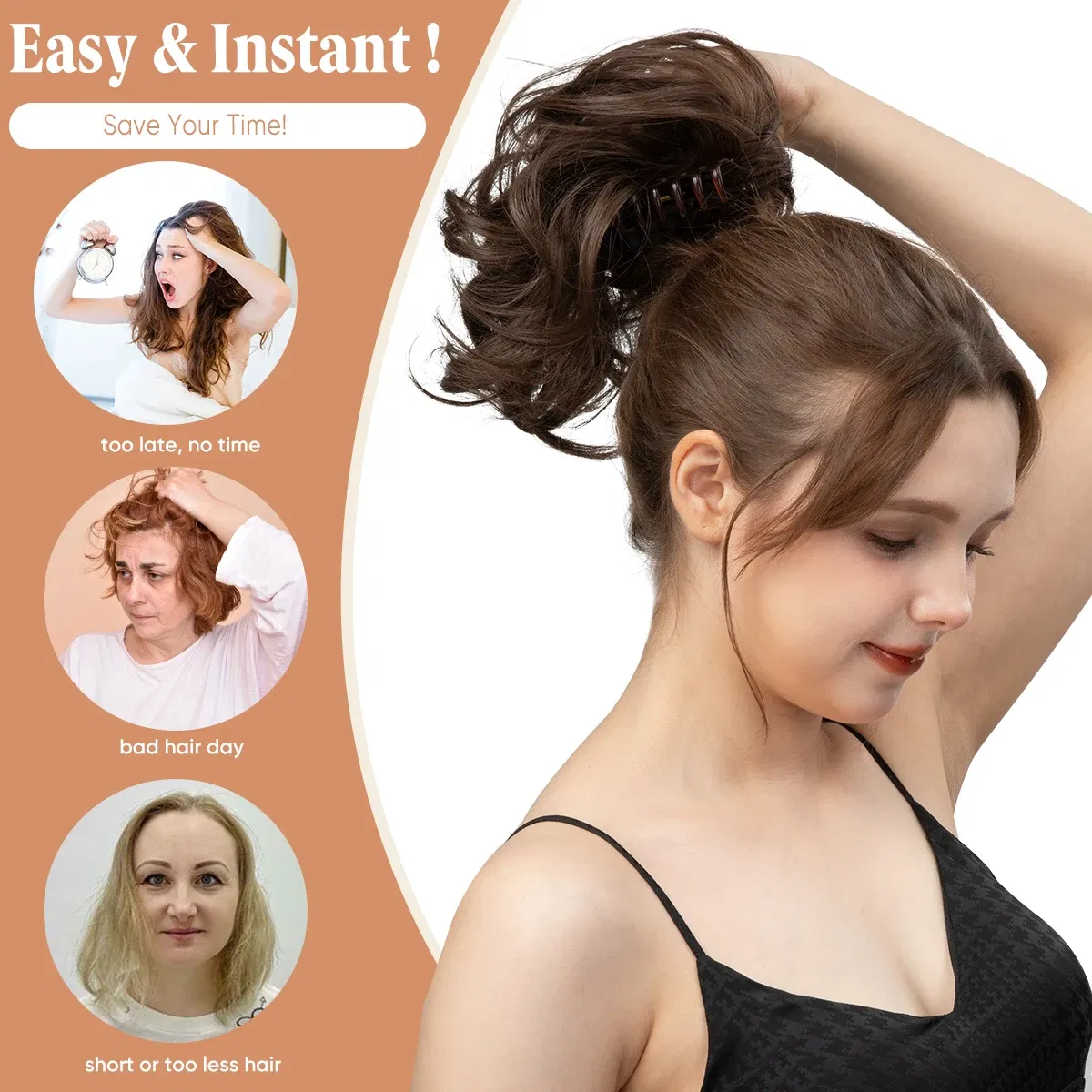 Color: T4/27/30 - SARLA One Piece Premium Synthetic Diy Claw Clip In Ponytail Extensions Natural Hairpiece Hair Bun Fake Blonde False Pigtail