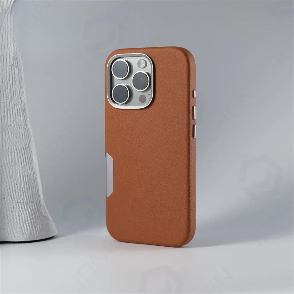 Color: GRAY, Material: Vinyl - For Magsafe Leather High Quality Alloy Camera Button Magnetic Case For iPhone 16 Pro Max 16pro Wireless Charge Shockproof Cover