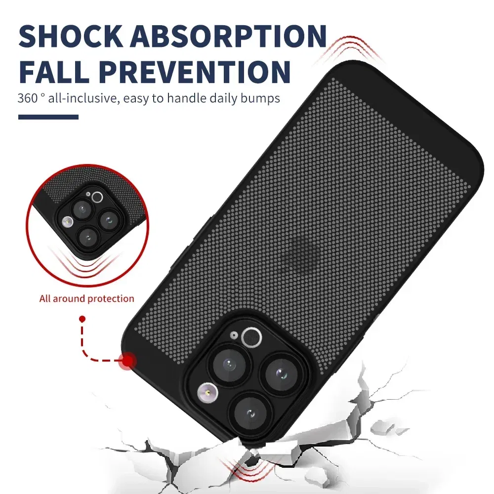 Color: Blue, Compatible-Phone Models: For iPhone 14, Ships From: CHINA - Breathable Heat Dissipation Cooling Case For iPhone 16 Pro Max 15 14 13 12 11 PC Hard Back Cover