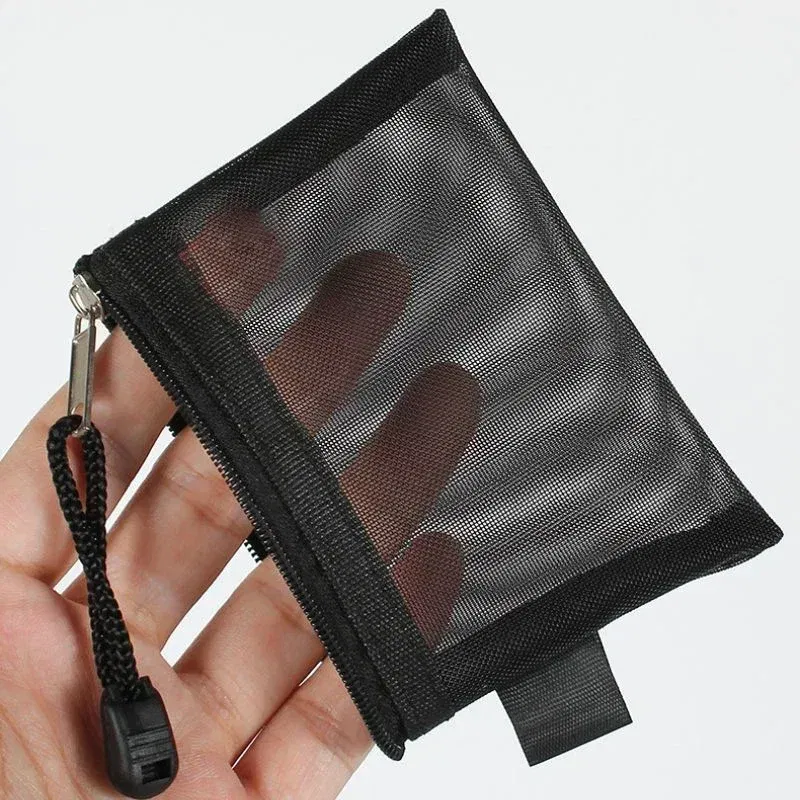 Color: Red - Mini Mesh Coin Bags Money Earphone Data Line Storage Bags Bus ID Credit Card Holder Zipper Pouch Traveling Small Coin Wallet