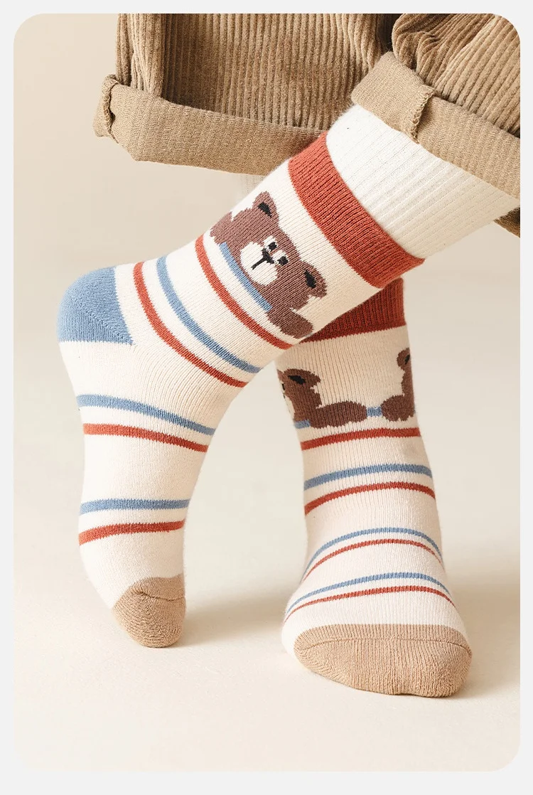Color: SKY BLUE, Size: 7-9T - 1-14T Children Winter Warm Socks Kids Boys Thicken Cotton Socks Thermal Winter Socks Baby Cartoon Bear Pattern Terry Sock